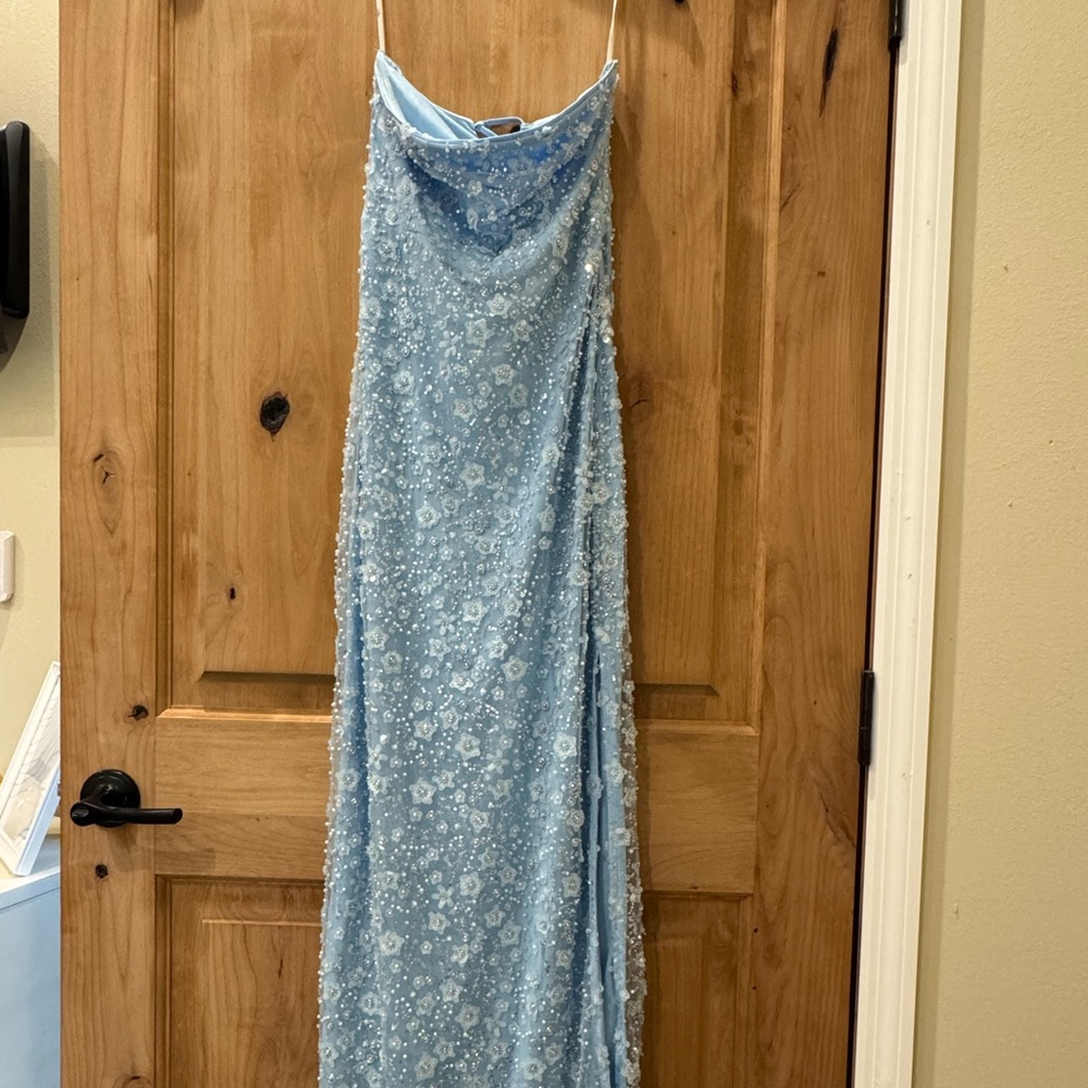 Lulu's Powder Blue Beaded Strapless Slip Dress